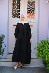 Yarım Düğmeli Elbise Siyah