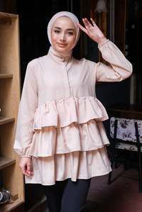 Uygun Fiyatlı YARIM DUGMELI KAT KAT TUNIK BEJ | Loccomoda.com 