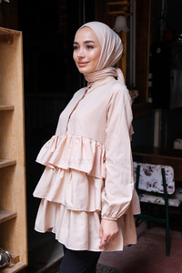 Uygun Fiyatlı YARIM DUGMELI KAT KAT TUNIK BEJ | Loccomoda.com 