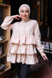 Uygun Fiyatlı YARIM DUGMELI KAT KAT TUNIK BEJ | Loccomoda.com 