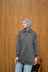 Yarım Fermuar Detay Sweat Füme