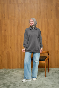 Yarım Fermuar Detay Sweat Füme