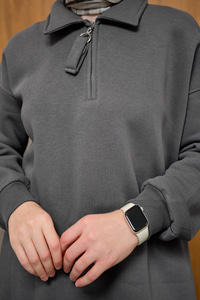 Yarım Fermuar Detay Sweat Füme