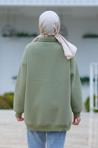 Yarım Fermuar Detay Sweat Yeşil