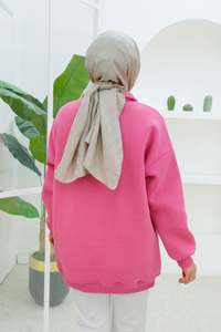 Yarım Fermuar Detay Sweatshirt Pembe
