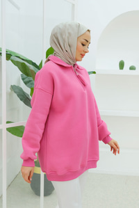 Yarım Fermuar Detay Sweatshirt Pembe