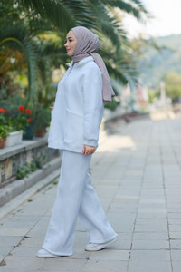 Yarım Fermuarlı İkili Takım Beyaz