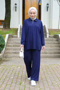 Yarım Fermuarlı İkili Takım Lacivert