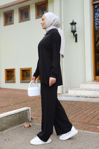 Yarım Fermuarlı İkili Takım Siyah