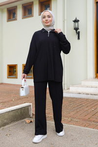 Yarım Fermuarlı İkili Takım Siyah