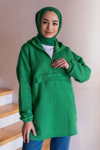Uygun Fiyatlı YARIM FERMUARLI KAPSONLU SWEAT YESIL | Loccomoda.com 