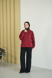 Yarım Fermuarlı Sweat Bordo