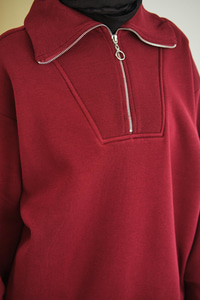 Yarım Fermuarlı Sweat Bordo
