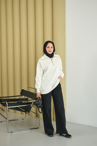 Yarım Fermuarlı Sweat Ekru