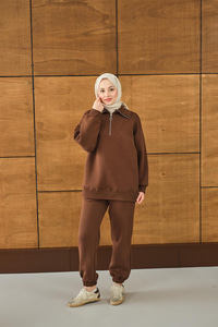 Yarım Fermuarlı Sweat Kahverengi