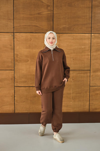 Yarım Fermuarlı Sweat Kahverengi
