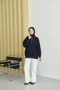 Yarım Fermuarlı Sweat Lacivert