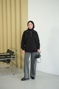 Yarım Fermuarlı Sweat Siyah