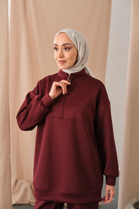 Yarım Fermuarlı Takım Bordo
