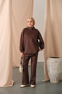 Yarım Fermuarlı Takım Kahverengi