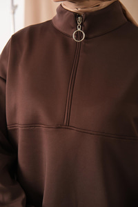 Yarım Fermuarlı Takım Kahverengi