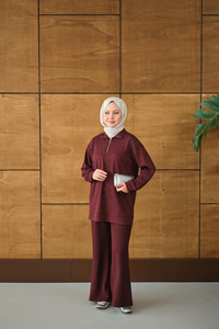 Yarım Fermuarlı Taşlı Takım Bordo