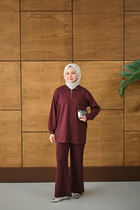 Yarım Fermuarlı Taşlı Takım Bordo