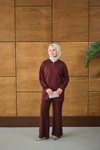 Yarım Fermuarlı Taşlı Takım Bordo