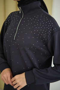 Yarım Fermuarlı Taşlı Takım Füme