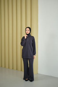 Yarım Fermuarlı Taşlı Takım Füme