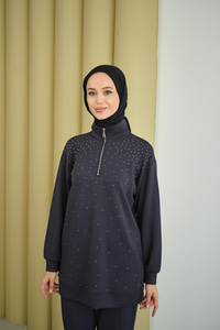 Yarım Fermuarlı Taşlı Takım Füme