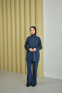 Yarım Fermuarlı Taşlı Takım Lacivert