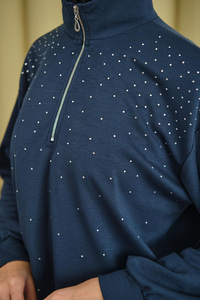 Yarım Fermuarlı Taşlı Takım Lacivert