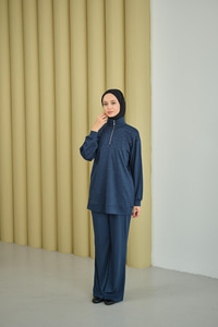 Yarım Fermuarlı Taşlı Takım Lacivert