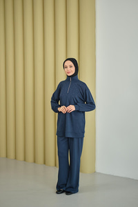 Yarım Fermuarlı Taşlı Takım Lacivert