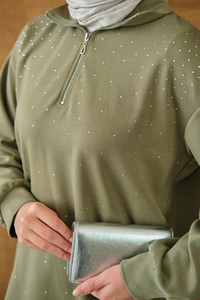 Yarım Fermuarlı Taşlı Takım Yeşil