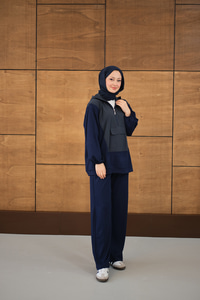 Yarım Fermuarlı Tek Cepli Pantolonlu Takım Lacivert