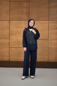 Yarım Fermuarlı Tek Cepli Pantolonlu Takım Lacivert