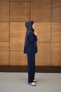 Yarım Fermuarlı Tek Cepli Pantolonlu Takım Lacivert