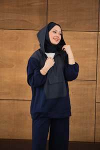 Yarım Fermuarlı Tek Cepli Pantolonlu Takım Lacivert