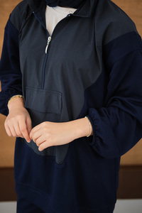 Yarım Fermuarlı Tek Cepli Pantolonlu Takım Lacivert