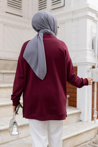 Yarım Fermuarlı Tunik Bordo