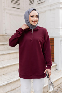 Yarım Fermuarlı Tunik Bordo