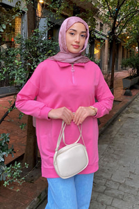 Yarım Fermuarlı Tunik Pembe