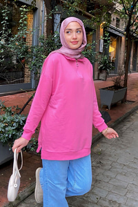 Yarım Fermuarlı Tunik Pembe