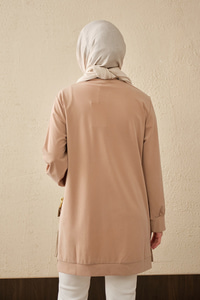 Yarım Fermuarlı Yırtmaçlı Bisiklet Yaka Uzun Tunik Vizon