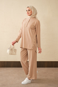 Yarım Kapama Düğme Detaylı Takım Vizon