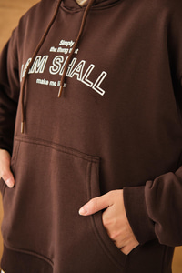 Yazı Baskılı Kapüşonlu Sweat Kahverengi