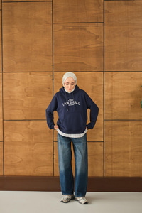 Yazı Baskılı Kapüşonlu Sweat Lacivert