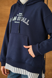 Yazı Baskılı Kapüşonlu Sweat Lacivert